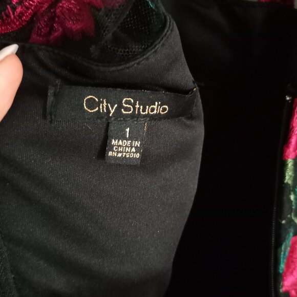 City Studio High Neck Sheer Embroidered Floral Vine Tulle Mini Dress - Picture 7 of 7